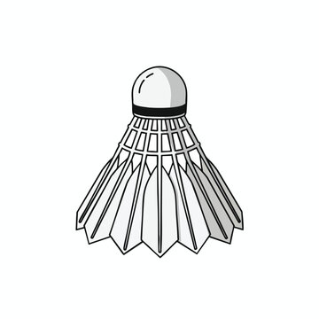 A cartoon illustration of a white badminton shuttlecock with a black band