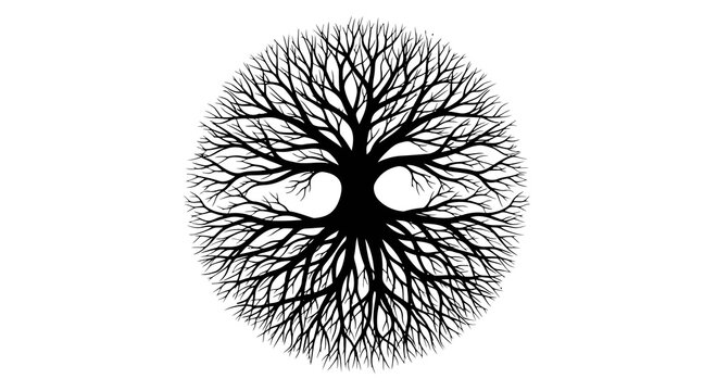 A black tree with branches forming a circular shape around a central void.