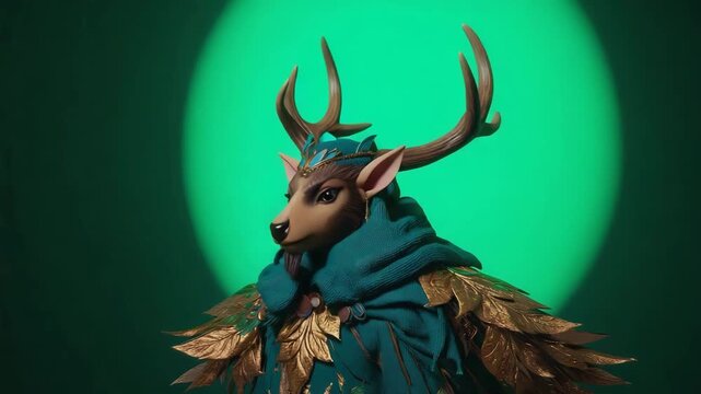 3d Deer Elf Character with Cloak on Green Screen Background Stock Video
