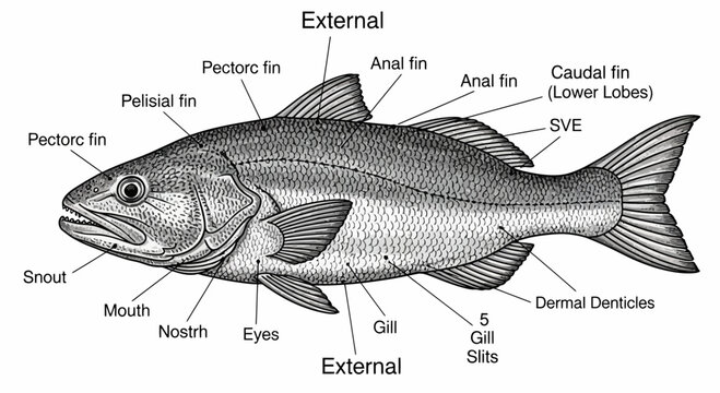 Anatomical Diagram of Fish Anatomy with Labeled Parts
