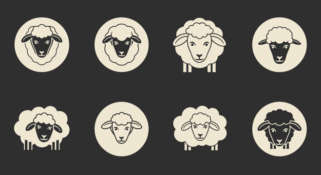 Set of Sheep Head Icons and Logos
