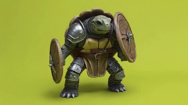3d Turtle Knight Stock Video with Green Screen Background