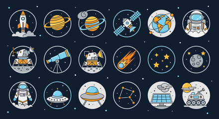 Space and Astronomy Icons Set in Flat Style © Zelia