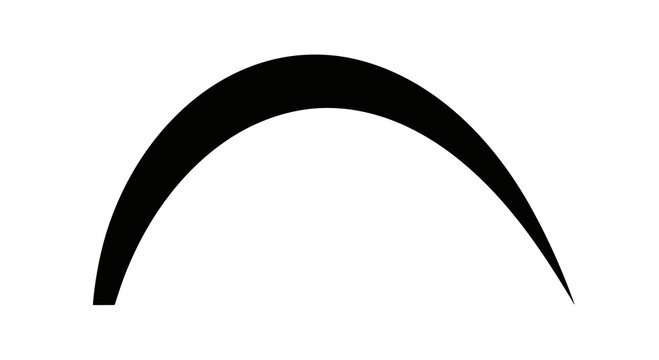 A simple black curved shape on a white background is depicted.