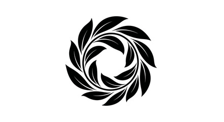 Fototapeta premium A black logo featuring a circular arrangement of leaves on a white background.