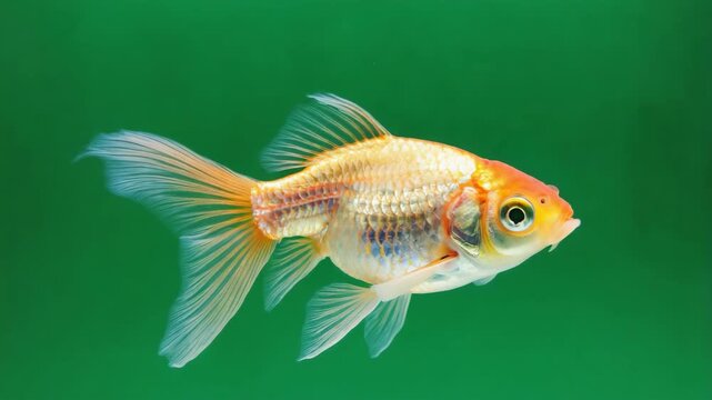 Goldfish Floating in Place on Green Screen Background Stock Video Footage