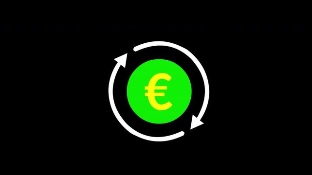 Euro Currency Exchange Icon with Circular Arrows on Black Background