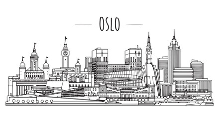 Obraz premium Oslo Cityscape Line Art Illustration in Black and White