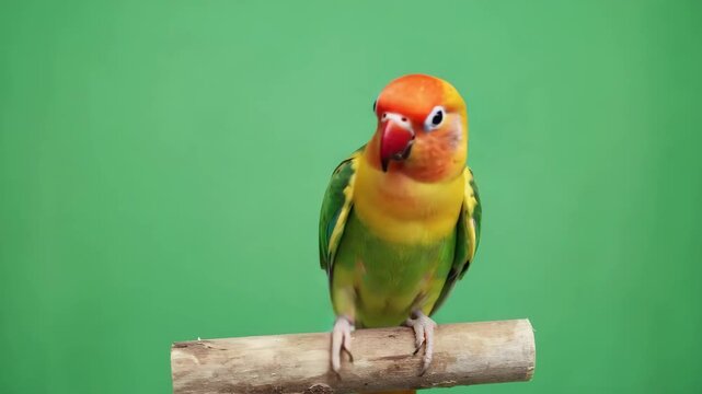 Colorful Lovebird Perched on Branch, Stock Video with Green Screen Background