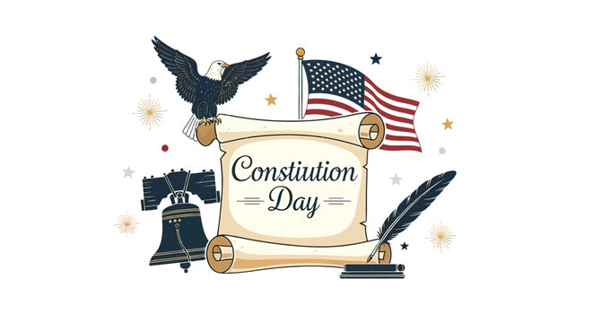 Constitution Day illustration with American flag and symbols.
