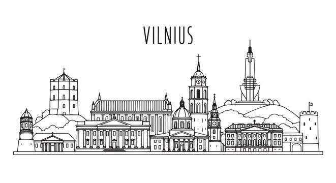 Vilnius Cityscape Landmark Skyline in Black and White