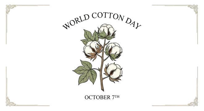 Cotton Plant with Flowers and Leaves.