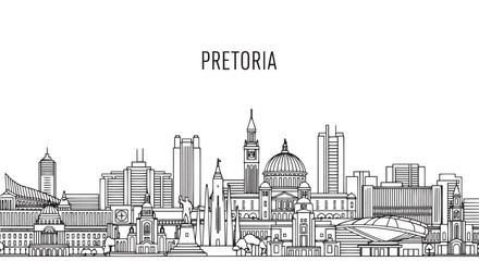 Obraz premium Pretoria Skyline Illustration Detailed Black and White Cityscape