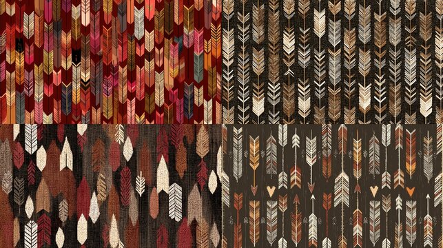 Seamless bohemian tribal arrow patterns in earthy tones