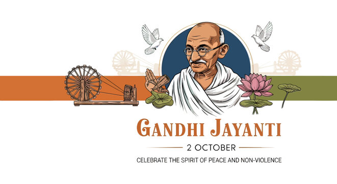 Gandhi Jayanti Illustration with Gandhi Portrait.