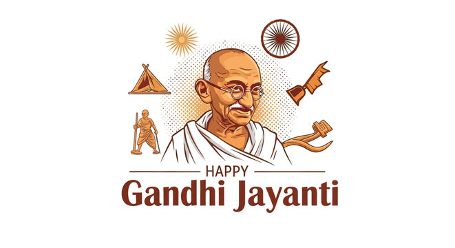Gandhi Jayanti Illustration with Mahatma Gandhi Portrait.