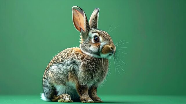 Cute Rabbit Sitting on Green Screen Background Stock Video Footage