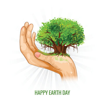Happy earth day concept background with holding hands design