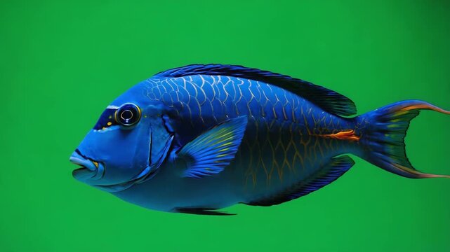 Blue Surgeonfish Stock Video Swimming with Green Screen Background