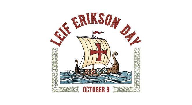 Leif Erikson Day Viking Ship Illustration.