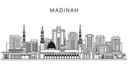 Fototapeta premium Madinah Cityscape Vector Illustration in Black and White