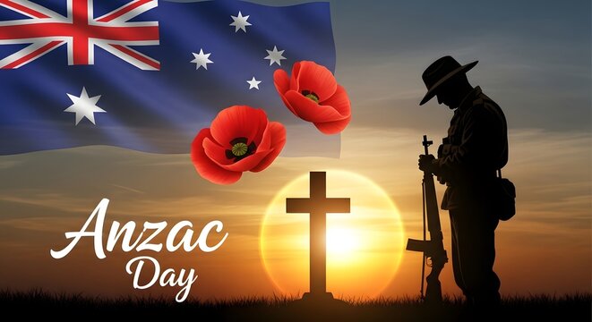 Anzac day tribute with australian flag and soldier