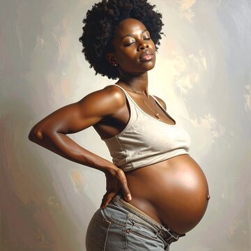 A pregnant woman in a white tank top and jeans