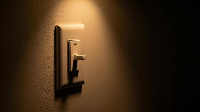 A hand pressing a light switch in a dark room with a single light on video