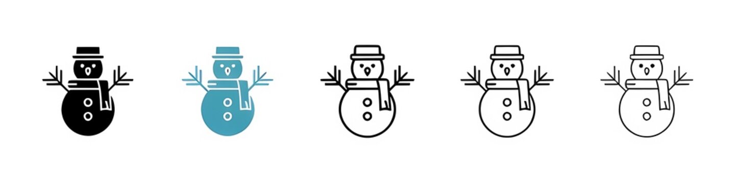 Set of Friendly Snowman Icons. Vector Illustrations of Cheerful Snowmen.Thin line customizable illustration. Contour symbol. Vector isolated outline drawing. Editable stroke