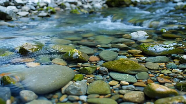 Clear stream flowing over smooth stones