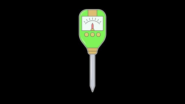 Seamless looping 4K video overlay of a soil pH meter moving up and down with swaying indicator needle; alpha channel; ideal for agriculture, farming, and soil fertility video content