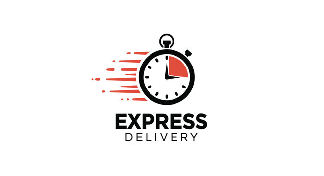 express delivery logo features a black stopwatch with speed lines and a red segment to symbolize fast and efficient shipping services.