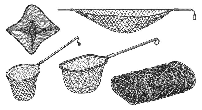 Vintage Hand Drawn Fishing Nets Collection