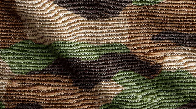 Seamless camouflage fabric pattern with green and brown tones, ideal for military, outdoor, or fashion design backgrounds, repeatable high detail textile texture.