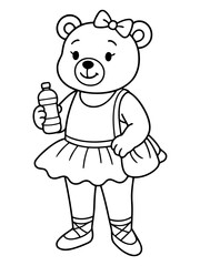 Obraz premium Ballerina Bear: An adorable cartoon bear, dressed in a ballerina outfit, holding a water bottle and bag, ready to dance with grace and charm.