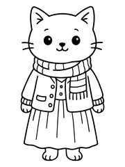 Obraz premium Stylish Kitty in attire: A charming, outlined illustration of a fashionable cat, adorned with stylish clothing and accessories, radiating an aura of elegance and grace.