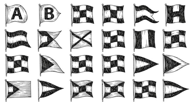 Set of Hand Drawn Nautical Signal Flags