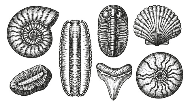 Set of Hand Drawn Fossil Illustrations