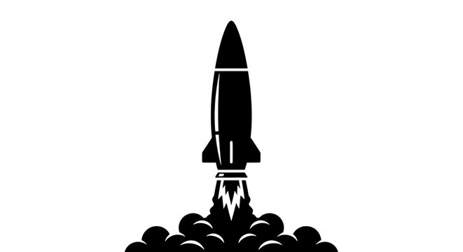 Black Silhouette Rocket Launching into Space.