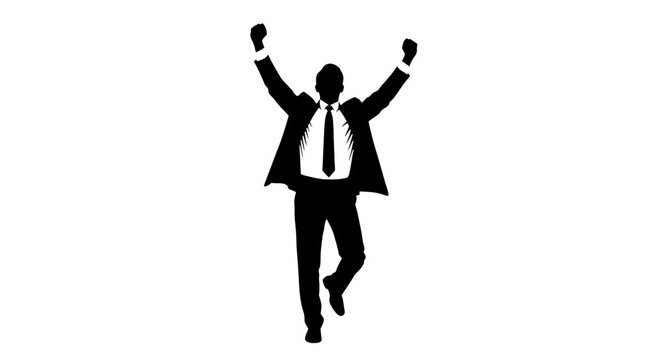 Businessman Celebrating Success with Raised Arms.