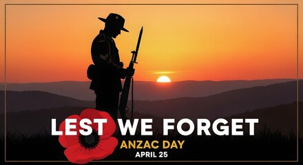 Anzac day poster with soldier and poppy