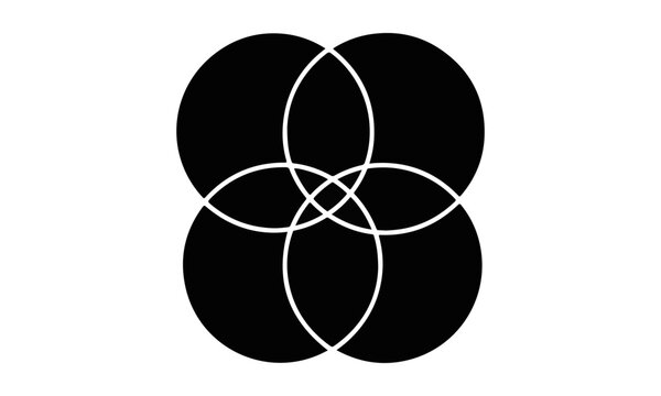 Abstract Four Intersecting Black Circles Vector Diagram Isolated