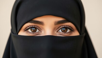 Naklejka premium Embracing Heritage and Identity: A close-up portrait of a woman of Middle Eastern descent, adorned in traditional attire. Her eyes serve as a window to her soul, conveying serenity, strength.