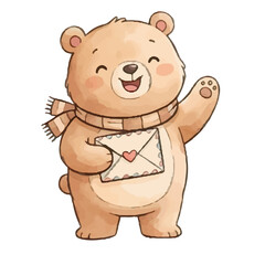 Obraz premium cute brown teddy bear sitting and reading a book with a sweet playful cartoon style illustration