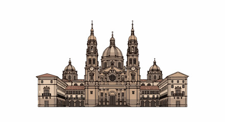Obraz premium A grand, symmetrical building with multiple domes and ornate facade