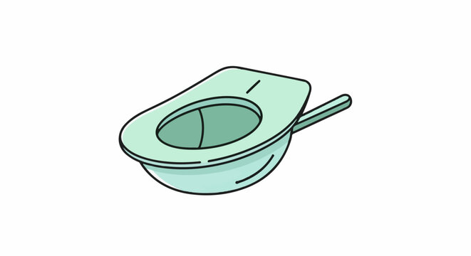 A light green bedpan with a handle, isolated on a white background