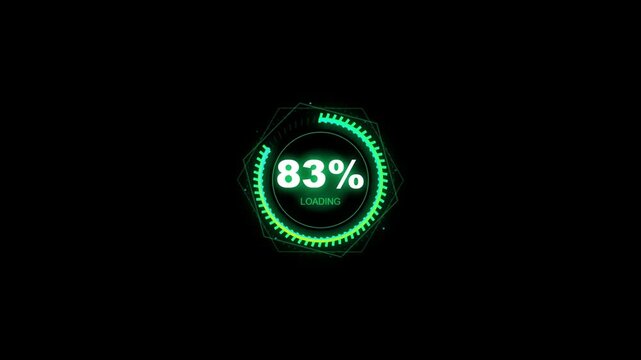 An animated loading screen with percentage growing.