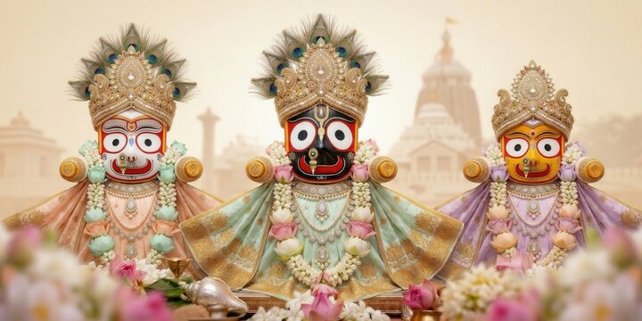 Jagannath Balabhadra Subhadra Pastel Silk Divine Banner