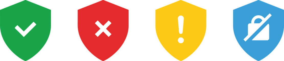Obraz premium Four colorful shield icons with white symbols