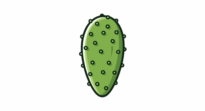 A cartoon-like green cactus pad with many small, round spikes